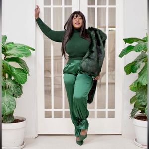 Green satin pants XL